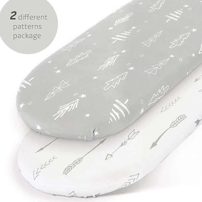 GRSSDER Stretchy Ultra Soft Fitted Bassinet Sheet Set 2 Pack, Universal Fit for Bassinets Baby Cradle Moses Basket Oval Rectangle Mattress, Christmas Trees/Arrows Bassinet Sheets for Girls and Boys