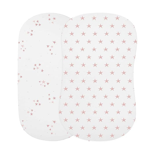 Ely's & Co. Bassinet Sheet 100% Jersey Cotton 2 Pack for Baby Girl-Dusty Rose and Mauve Pink Stars