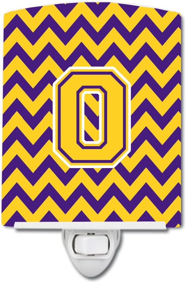 Caroline's Treasures CJ1041-OCNL Letter O Chevron Purple and Gold Ceramic Night Light Compact, UL-Certified, Ideal for Bedroom, Bathroom, Nursery, Hallway, Kitchen, 6x4x3, Multicolor