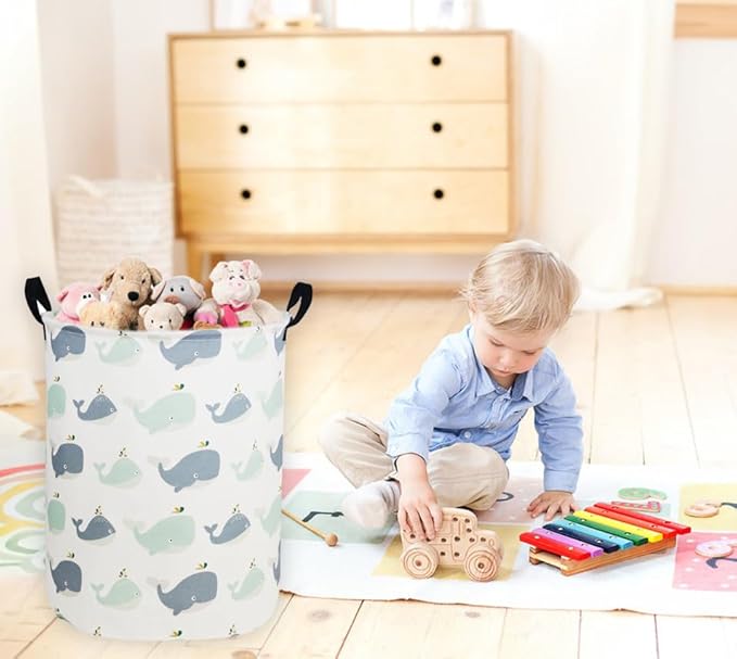 Kids Laundry Hamper,Whale Laundry Basket Collapsible Girls Storage Baskets for Home Decor,Office,Toy Organizer,(Whale)