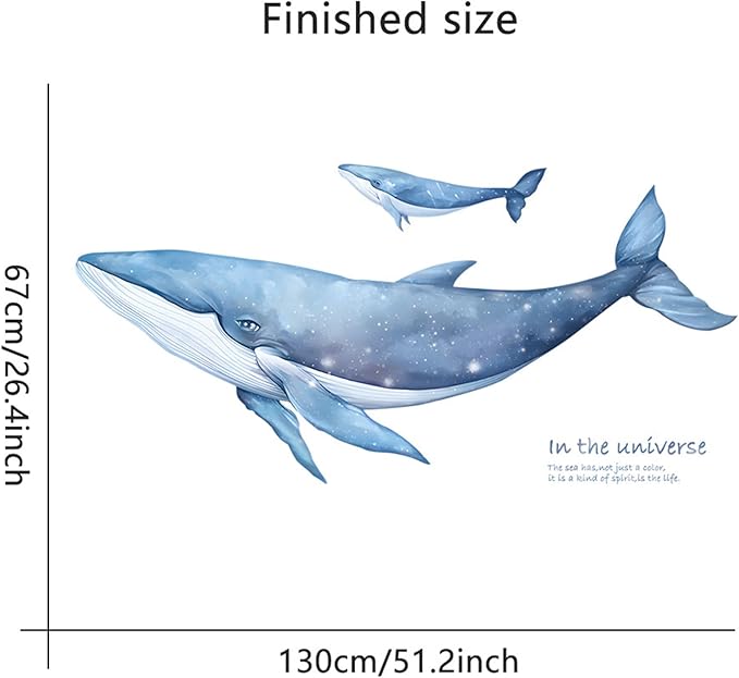 Removable Vinyl Whale Wall Decal Sea Life Wall Sticker Decor Nursery Kidsroom School Classroom Livingroom Bedroom Bathroom Coastal Ocean Fish Murals Decals
