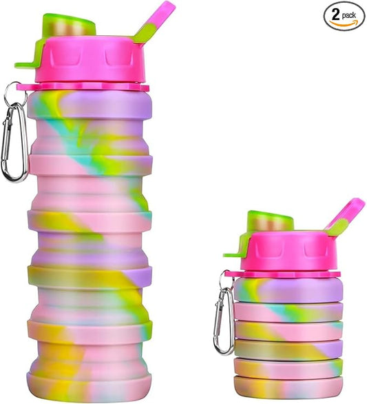 Collapsible Water Bottle, Foldable Cup,500Ml Collapsible Sport Water Bottle Bpa Reusable Travel Water Bottles For Hiking Biking Running Outdoor Gym (Pink(B))