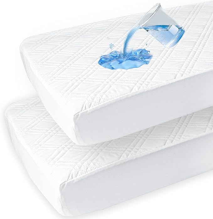 Waterproof Crib Mattress Protector 2 Pack, Ultra Soft Breathable Crib Mattress Pad Cover for Boys Girls Neutral, Fit Standard Crib Mattress and Toddler Mattresses, White