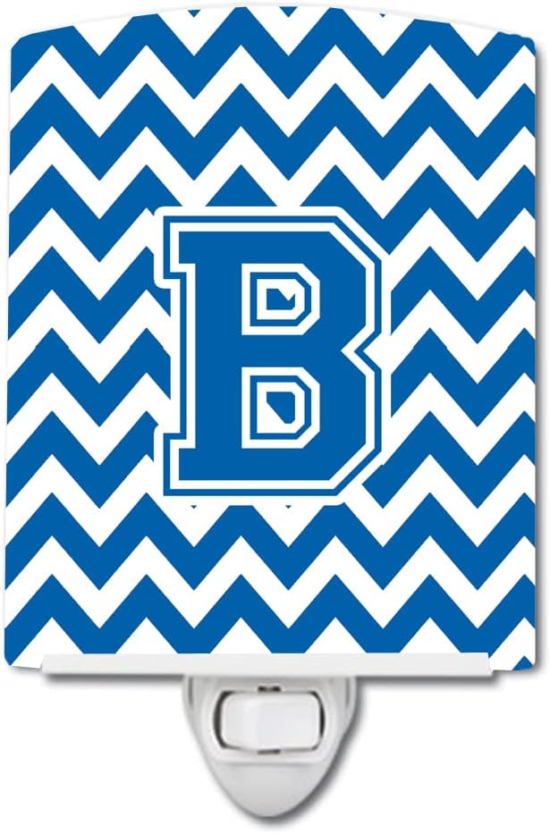 Caroline's Treasures CJ1056-BCNL Letter B Chevron Blue and White Ceramic Night Light Compact, UL-Certified, Ideal for Bedroom, Bathroom, Nursery, Hallway, Kitchen, 6x4x3, Multicolor