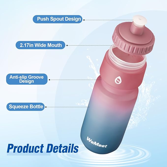 Mountain Bike Water Bottle 2-Pack, Sport Squeeze Bottle with Capacity Scale, Leak Proof Cycling Bottle, BPA Free, for Cycling, Gym (Black & Red Blue, 24oz)