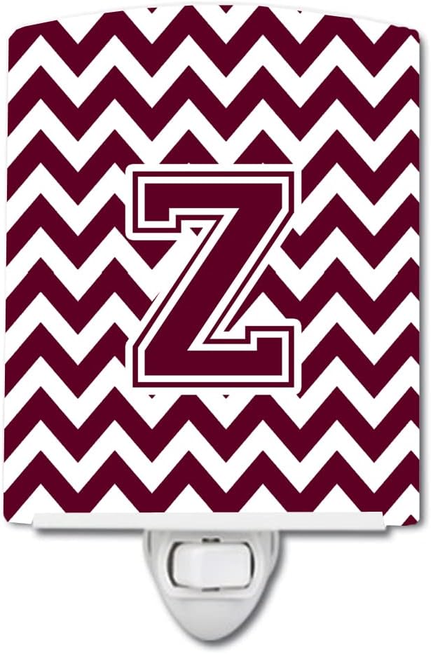 Caroline's Treasures CJ1051-ZCNL Letter Z Chevron Maroon and White Ceramic Night Light Compact, UL-Certified, Ideal for Bedroom, Bathroom, Nursery, Hallway, Kitchen, 6x4x3, Multicolor