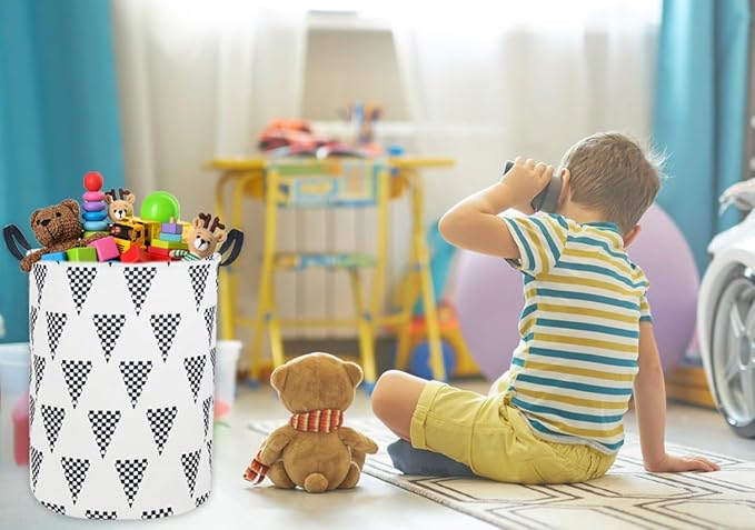 Kids Laundry Hamper,Canvas Laundry Basket Collapsible Boys Storage Baskets for Home,Office,Toy Organizer,Home Decor(Triangle flag)