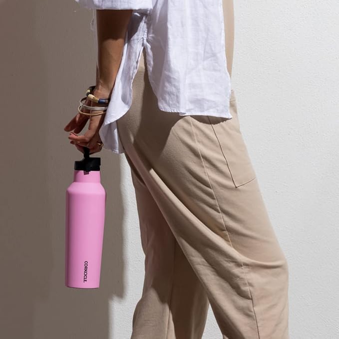Corkcicle Sport Canteen Insulated Tumbler, Sun-Soaked Pink, 20 oz – Reusable Water Bottle Keeps Beverages Cold for 25 Hours & Hot 12 Hours – Cupholder Friendly Tumbler with Screw-On Cap