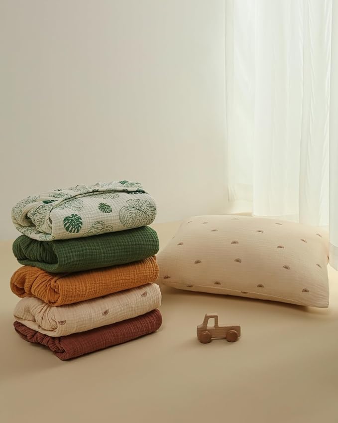 Blissful Diary Muslin Bassinet Sheets for Baby Girls Boys, Boho Soft Cotton Fitted for Oval Hourglass Rectangle Mattress, 2 Pack(Monstera&Dark Green)