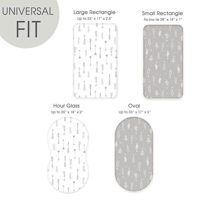 GRSSDER Stretchy Ultra Soft Fitted Bassinet Sheet Set 2 Pack, Universal Fit for Bassinets Baby Cradle Moses Basket Oval Rectangle Mattress, Christmas Trees/Arrows Bassinet Sheets for Girls and Boys