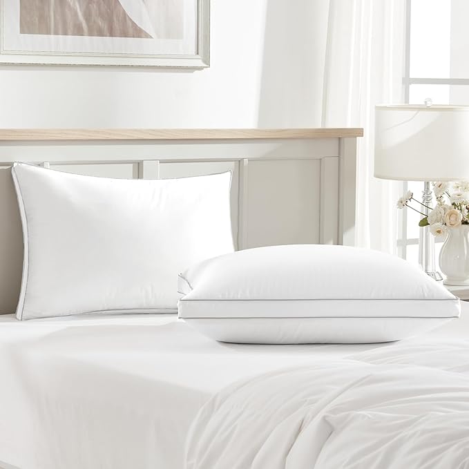 Globon Luxury Feather Down Pillow King Size,Firm Gusseted Bed Pillows for Sleeping, Hotel Collection Fluffy Pillow, 18"X34", Pack of 1