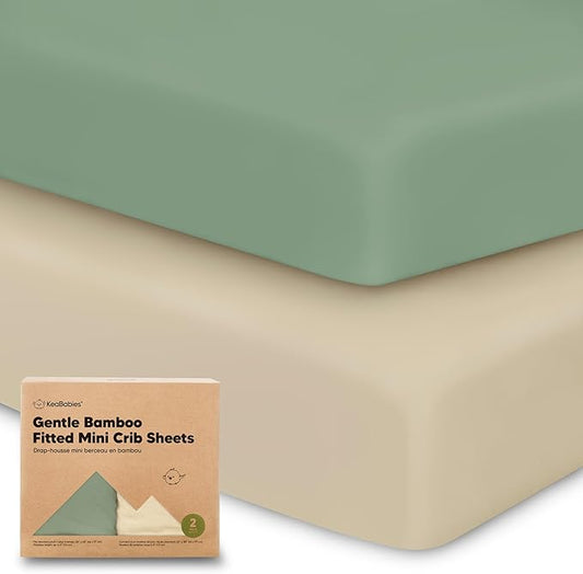 Pack and Play Sheets Fitted, 2-Pack Mini Crib Sheets - Pack N Play Sheets, Organic Fitted Crib Sheet for Pack and Play Mattress, Playard Baby Crib Sheets, Crib Sheets Neutral for Boys, Girls (Hedges)