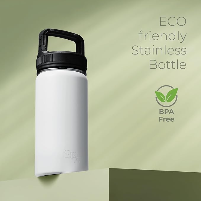 SipX™ Triple-Insulated Stainless Steel Water Bottle 18oz. With 3 Lids, BPA-Free Reusable Insulated Water Bottle Keeps Cold 24 Hours, Metal Water Bottle Made Of Sustainable Material For Hiking & Biking