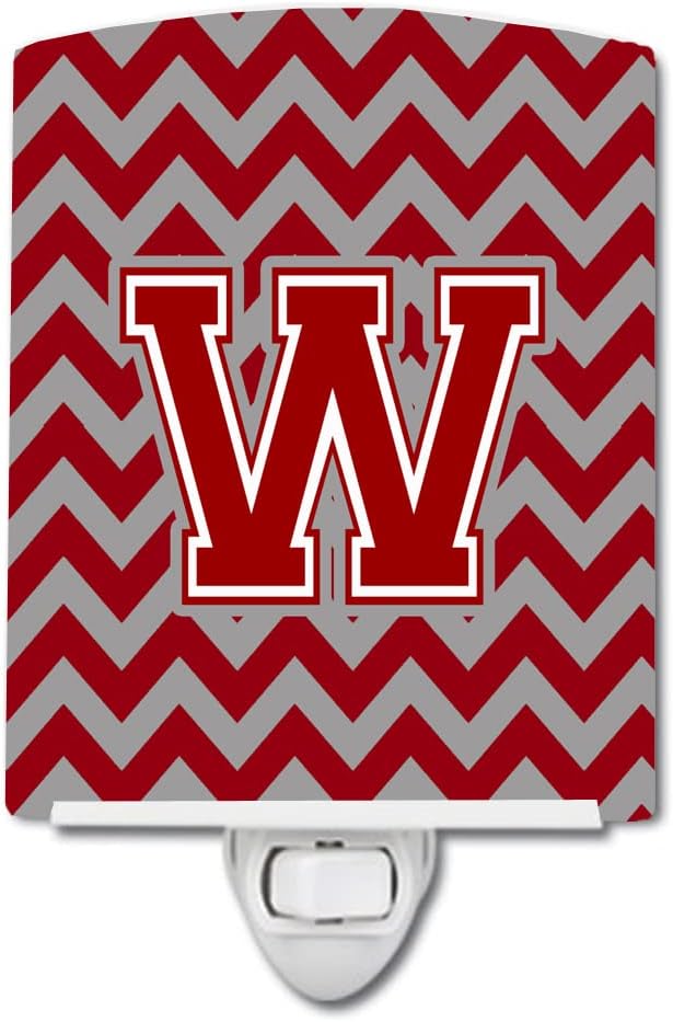 Caroline's Treasures CJ1049-WCNL Letter W Chevron Maroon and White Ceramic Night Light Compact, UL-Certified, Ideal for Bedroom, Bathroom, Nursery, Hallway, Kitchen, 6x4x3, Multicolor