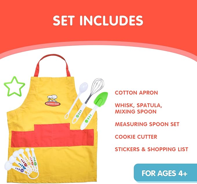 Curious Chef 11-Piece Yellow and Orange Chef's Kit for Kids, includes Real Cooking and Baking Tools, Dishwasher Safe and Made with BPA-Free Plastic