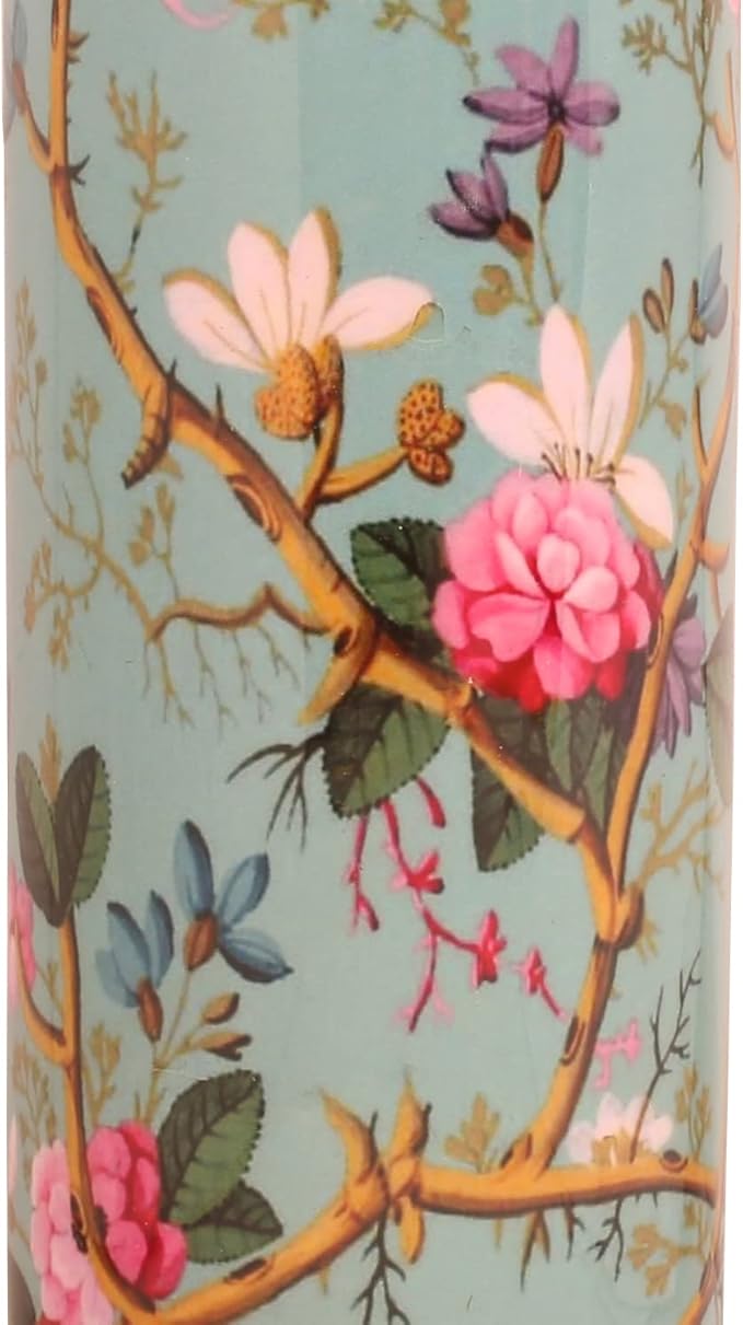 Pure Copper Water Bottle - Handcrafted - Ayurveda health benefits - Large 35 oz - Leak proof - Easy to carry for Sports, Fitness, Yoga, School - Sky Blue Base Floral Vines Colorful Enamel