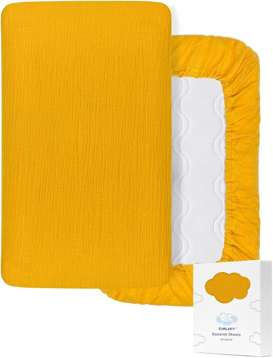 32"x16" Muslin Bassinet Sheets for Baby, Yellow Bassinet Mattress Cover for Rectangle, Oval, Hourglass Bassinet Mattress, Moses Basket Sheets (46B-03)