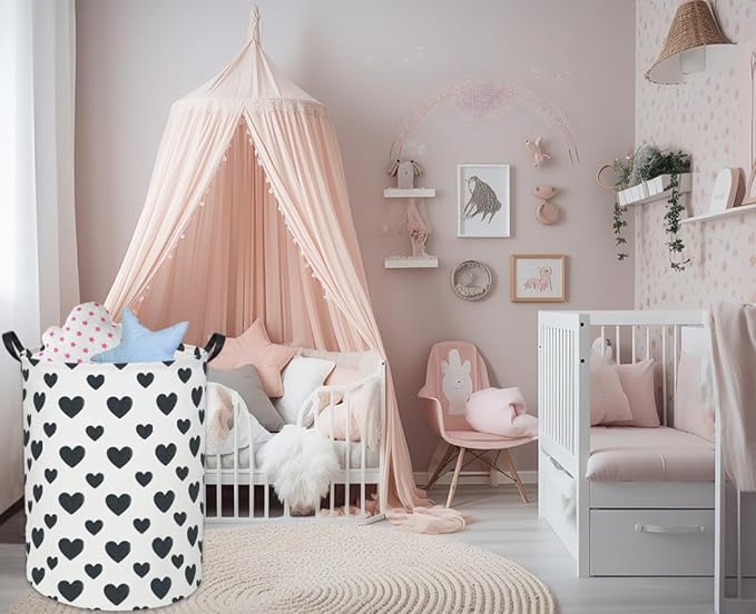 Black Heart Kids Laundry Basket Baby Hamper Black Heart Toy Storage Bin for Boys Room Decor Baby Nursery Hamper Gift Baskets for Bedroom Bathroom(Black Heart)