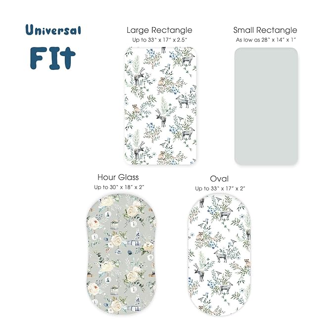 Stretchy Ultra Soft Fitted Bassinet Sheet Set 3 Pack, Universal Fit for Bassinets Baby Cradle Moses Basket Oval Rectangle Mattress Safe and Snug, Stylish Print