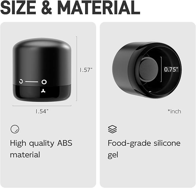 Wine Stoppers for Wine Bottles Set of 2, Leak-Proof Wine Saver, Reusable Wine Cork Cap, Wine Bottle Sealer for Parties, Ideal Gift for Wine Lover (Black)