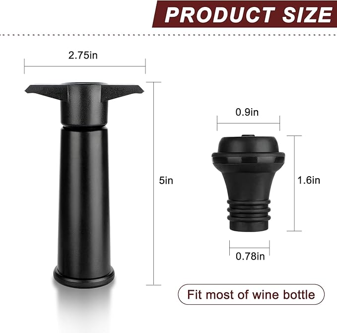 Wine Saver Pump with 4 Vacuum Stoppers, Wine Preserver for Wine Bottles, Reusable Bottle Sealer Keeps Wine Fresh
