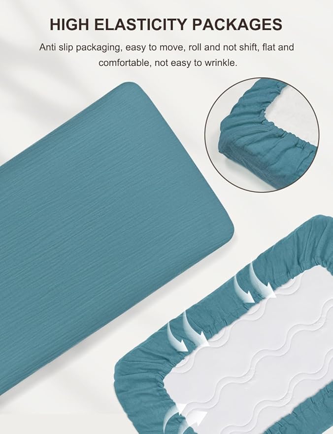 Blue Crib Sheets for Boys, Muslin Baby Crib Sheet for Standard Crib Mattress, Soft and Breathable Neutral Cotton Crib Sheets (46C-06)