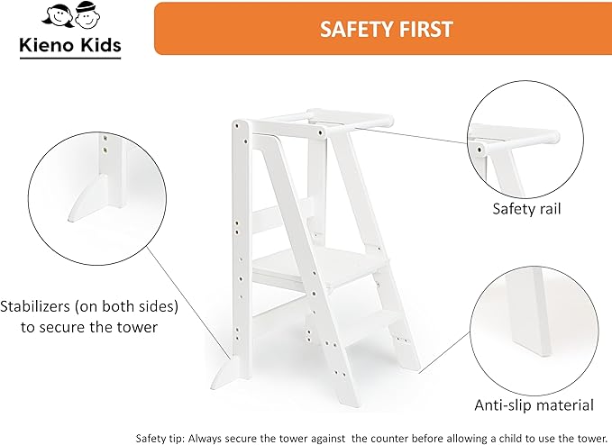 Foldable Kitchen Stool for Kids - Foldable Toddler Tower, Kitchen Stool for Toddlers, Toddler Standing Tower, Toddler Tower, Kids Stool (White)