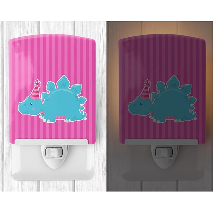 Caroline's Treasures BB8925CNL Dinosaur Pink #3 Ceramic Night Light Compact, UL-Certified, Ideal for Bedroom, Bathroom, Nursery, Hallway, Kitchen, 6x4x3, Multicolor