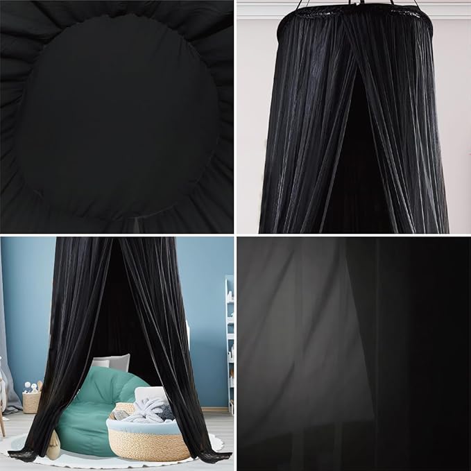 40"x 106" Bed Canopy for Girls & Adults, Double Layer Princess Round Dome Bed Curtain Canopy Drapes, Dreamy Mosquito Net Reading Nook, Bedroom Decoration (Black)