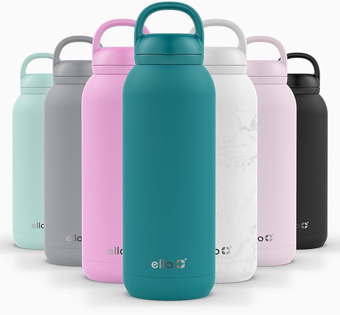 Ello Cooper Twist 40oz Stainless Steel Water Bottle with Chug Lid | Leak Proof | Double Walled and Vacuum Insulated | Built in Carry Loop | Dishwasher Safe | Antigua