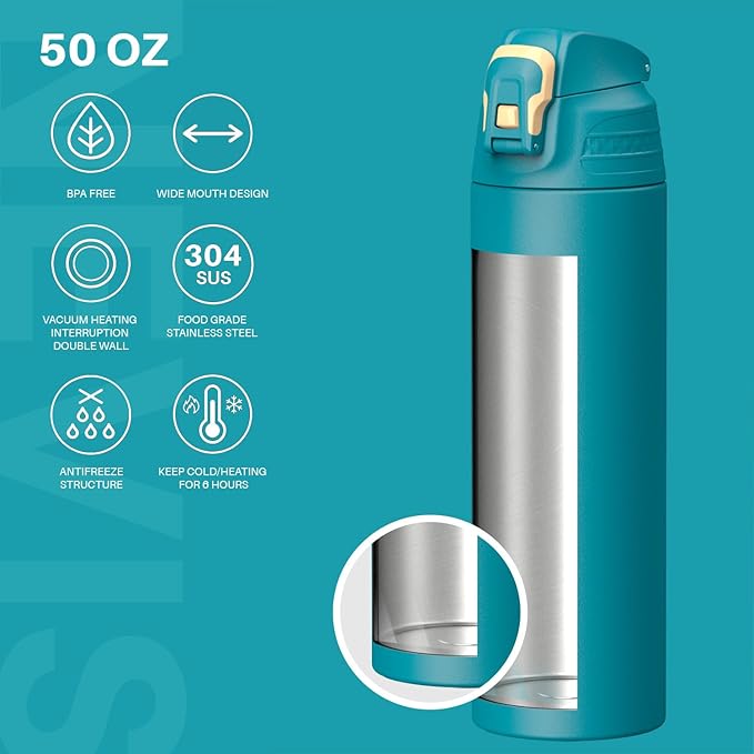 Insulated Sports Water Bottle, Stainless Steel Water Bottles with Locking Flip Top Lid, Insulated Bottle with Double-Wall Vacuum Insulation for Fitness and Outdoor Enthusiasts