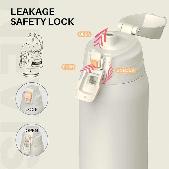 Insulated Sports Water Bottle, Stainless Steel Water Bottles with Locking Flip Top Lid, Insulated Bottle with Double-Wall Vacuum Insulation for Fitness and Outdoor Enthusiasts