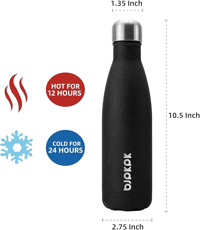 BJPKPK Insulated Water Bottles -17oz/500ml -Stainless Steel Water Bottles,Sports Water Bottles Keep Cold for 24 Hours and Hot for 12 Hours,BPA Free Water Bottle,Glitter Black