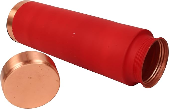 Pure Copper Water Bottle - Handcrafted - Ayurveda Health Benefits - 33 OZ - Leak proof - Easy to carry for Sports, Fitness, Yoga, School - Red Color Matte Finish Vintage Enamel.