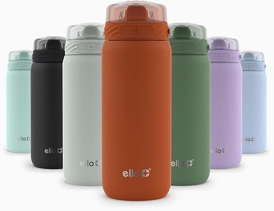 Ello Cooper 18oz Kids Stainless Steel Water Bottle Vacuum Insulated with Straw and Carry Handle, Leak Proof Locking Lid with Soft Silicone Spout, Fits Car Cupholder, Dishwasher Safe, Bonfire