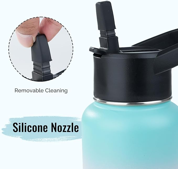 Stainless Steel Water bottle with Straw & Wide Mouth Lid, Wide Rotating Handle, 40oz Double Wall Vacuum Insulated Water Bottle Leak Proof, BPA Free, Keep Cold and Hot, 40oz, Purple Gradient