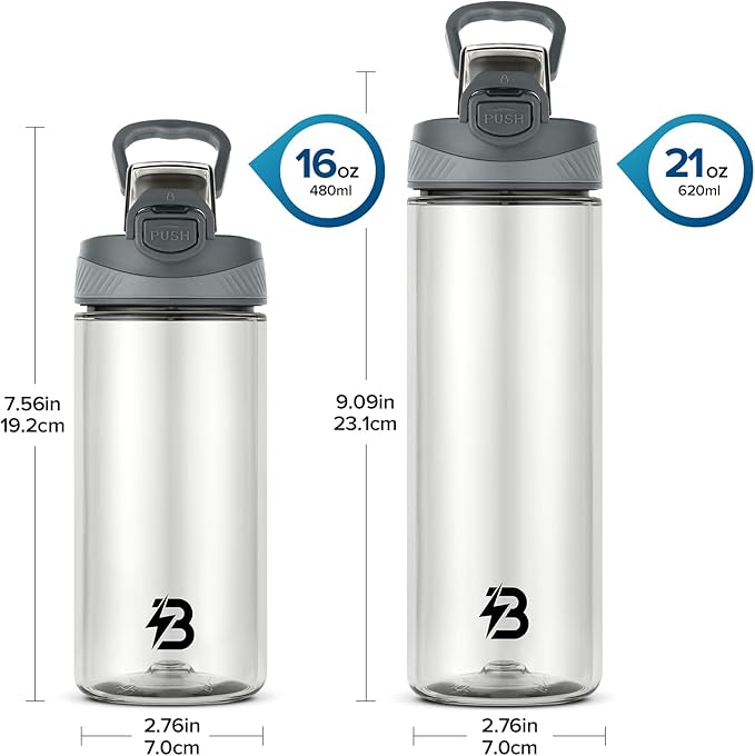 Clear Water Bottle, Reusable Sports Water Bottle Tritan with Leak-Proof Flip Top Lid and Carry Handle for Travel, Gym, Office, Outdoor (White, 21 Oz)
