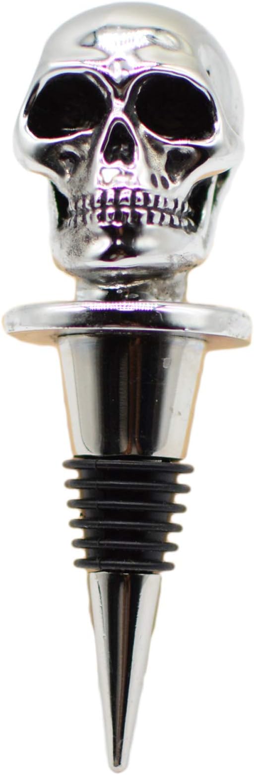 Silver Skull Bottle Wine Stoppers，Perfect Skull Theme Souvenirs Gifts for Men, Women