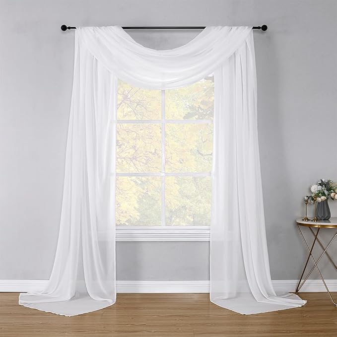 Fragrantex White Sheer Canopy Bed Curtain Scarf Chiffon Fabric for Draping Extra Long Window Scarf Valance for Living Room Outdoor Wedding Party Decor,52" Wx256 L 7 Yards,1 Panel,Soft White