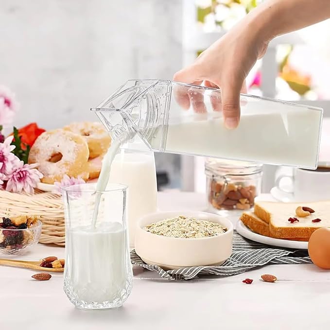 Milk Carton Water Bottles 34oz/1000ml Leak Proof Plastic Water Bottle Reusable BPA Free Sports Water Bottle Carton Shaped Juice Milk Bottle for Gym Camping Hiking Travel Sports, Dishwasher Safe