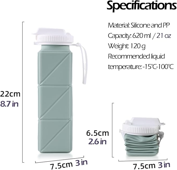 Collapsible Water Bottle, Silicone Foldable Water Bottles For Travel, Easy-To-Carry Design And Compact Size, BPA Free, 20 oz (4-Pack, 4 Colors (Cuboid))