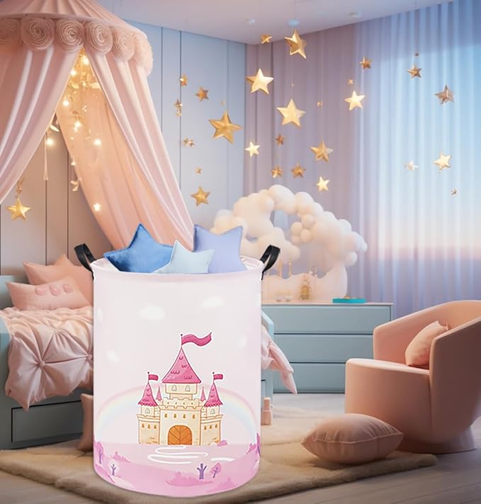 Pink Castle Kids Laundry Basket Baby Hamper Castle Toy Storage Bin for Boys Room Decor Baby Nursery Hamper Gift Baskets for Bedroom Bathroom(Castle)