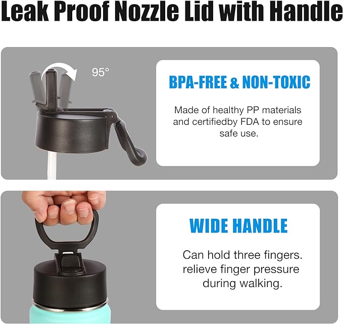 Volhoply 24oz Insulated Water Bottle With Straw Bulk 3 Pack,Metal Wide Mouth Water Bottles With Handle Lid Keep Cold,Reusable Double Wall Thermos,Powder Coated Sport Bottle For Holder(Mint,3 Count)