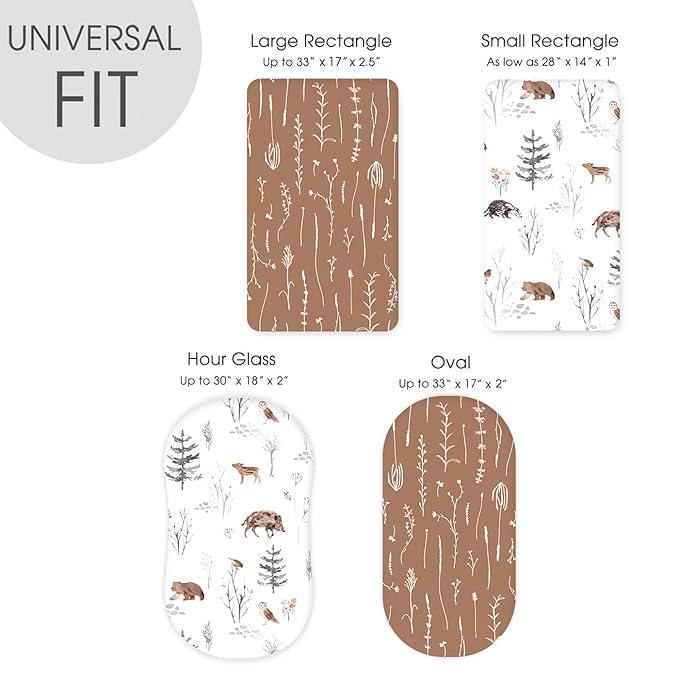 Stretch Ultra Soft Fitted Bassinet Sheet Set 2 Pack, Universal Fit for Bassinets Baby Cradle Moses Basket Oval Rectangle Mattress Safe and Snug, Stylish Pattren of Jungle Animals
