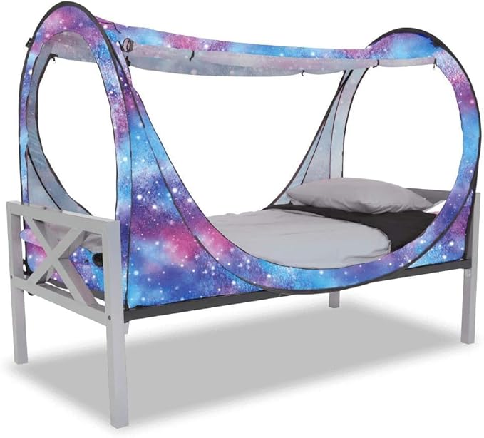Privacy Pop up Eclipse Bed Tent Bed Drapes (Unicorn Galaxy, Queen)