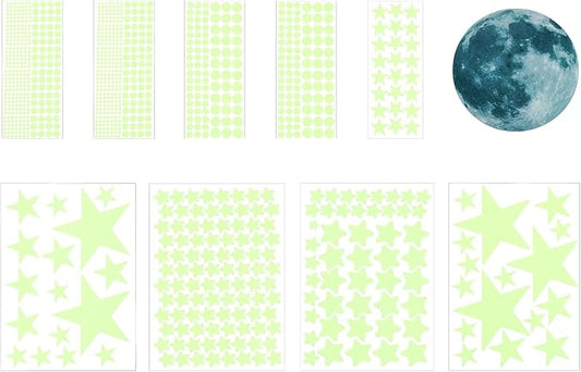 uxcell 1 Set Glow in The Dark Ceiling Star Stickers, Moon and Stars Wall Decals, Glowing Star Decal Decoration for Bedroom, 200mm Moon