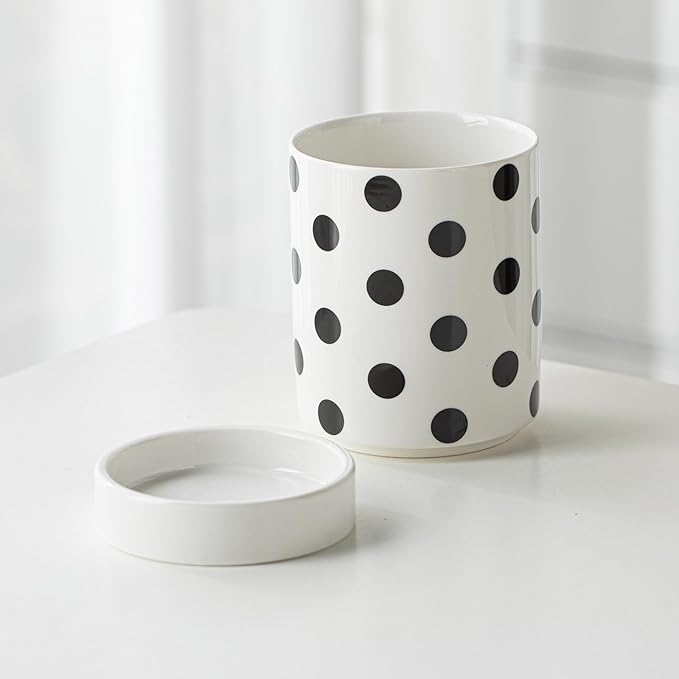 Small Utensil Holder for Kitchen Counter 4.1 x 6 Inches Ceramic Cooking Utensil Crocks Countertop Organizer Vintage Farmhouse Kitchen Decor Caddy,Dots