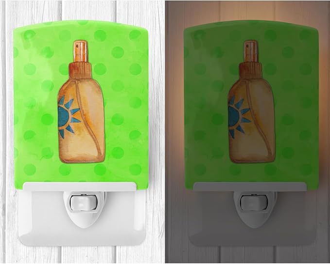 Caroline's Treasures BB8260CNL Message in a Bottle Green Polkadot Ceramic Night Light, Green Compact, UL-Certified, Ideal for Bedroom, Bathroom, Nursery, Hallway, Kitchen, 6x4x3, Multicolor