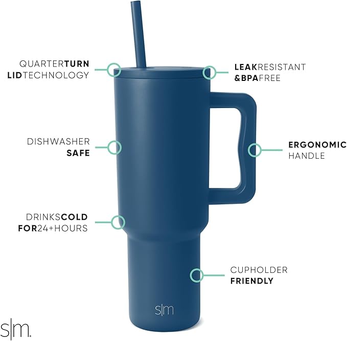 Simple Modern 40 oz Tumbler with Handle and Straw Lid | Insulated Reusable Stainless Steel Water Bottle Travel Mug Cupholder Use | Gifts for Women Men Him Her | Trek Collection | 40oz | Slumberland
