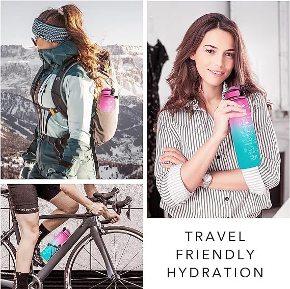 Corgi Butt 32 OZ Drinking Water Bottle with Times to Drink and Straw, Motivational with Carrying Strap, Leakproof BPA & Toxic Free, Ensure You Drink Enough Water for Fitness Gym Outdoor